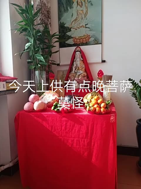 今天上供有点晚菩萨莫怪,阿弥陀佛南无阿弥陀佛南无大慈大悲观世音