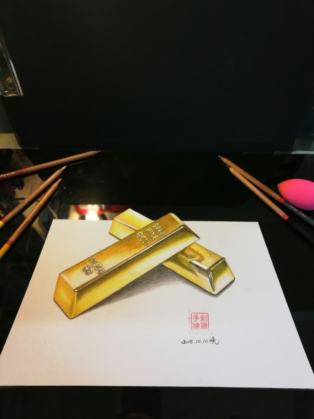 油性彩铅画"金条" 325        赞                 57 评论